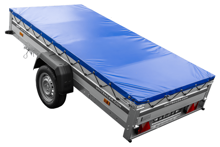 Autoaanhanger met aluminium zijwanden 264x125 Unitrailer Garden 264 KIPP ALU met H-0 frame en blauwe afdekking