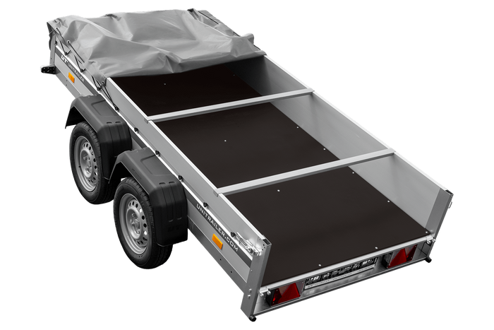 Tweeassige aanhanger met aluminium zijwanden 264x125 Unitrailer Garden 264/2 KIPP ALU met H-0 frame en grijze afdekking