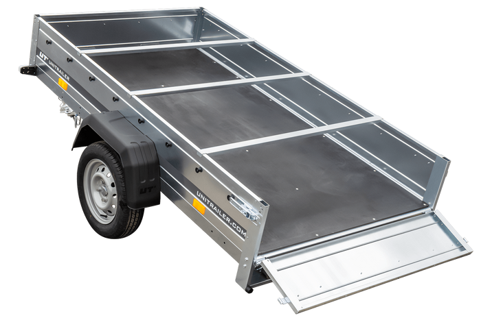 Enkelassige aanhanger 230x125 UNITRAILER GARDEN 230 KIPP met H-0 frame en grijze afdekking