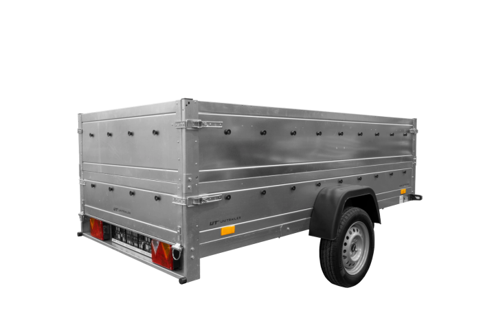 Enkelassige aanhangwagen op veren 264x125 UNITRAILER GARDEN 264/R KIPP met BIS zijwanden, H-0 frame en grijs zeil