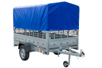 Autoaanhangwagen op veren 230x125 UNITRAILER GARDEN 230/R KIPP met gaaswanden, H-800 frame en blauwe afdekking