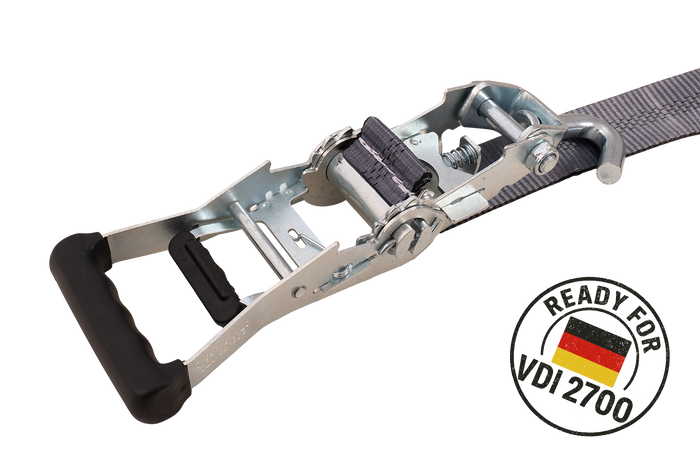 Set van vier HEFFA CARLINE 130 aanhangwagentransportbanden, wielborgriemen 2,8m/50mm/5t VDI 2700
