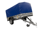 Enkelassige aanhanger met aluminium zijwanden 230x125 Unitrailer Garden 230 KIPP ALU met H-800 frame en blauwe afdekking
