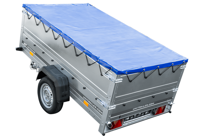 Lichte aanhanger 230x125 UNITRAILER GARDEN 230 KIPP met BIS-zijwanden en blauw dekzeil