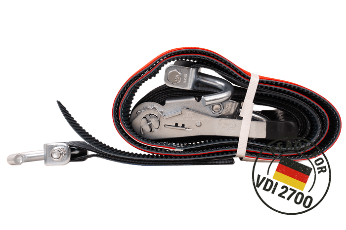 Set van vier HEFFA CARLINE 130 aanhangwagentransportbanden, wielborgriemen 5m/50mm/5t VDI 2700