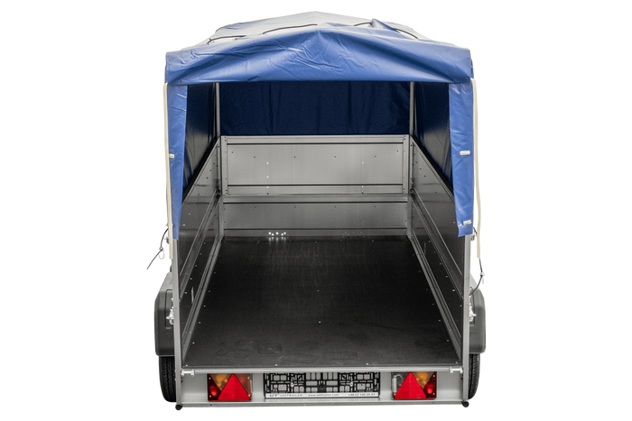 Twee-assige aanhanger 264x125 UNITRAILER GARDEN 264/2 KIPP met BIS zijwanden, H-800 frame en blauwe kap