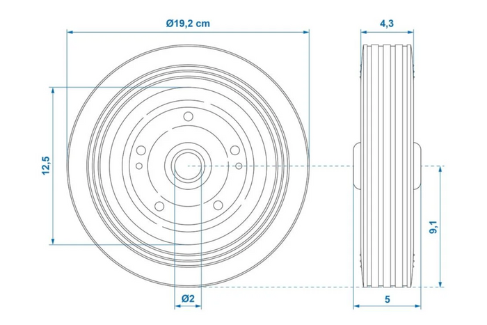 Reservewiel voor ProPlus 341540 massief rubberen neuswiel 200x50mm