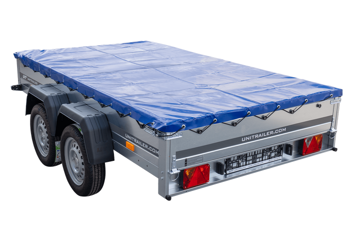 Autoaanhanger 264x150 UNITRAILER GARDEN 265/2 KIPP met H-0 frame en blauwe hoes