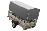1-assige kiepwagen 230 x 125 Garden Trailer 230 KIPP met mesh boordwanden en H-800 frame met grijze kap