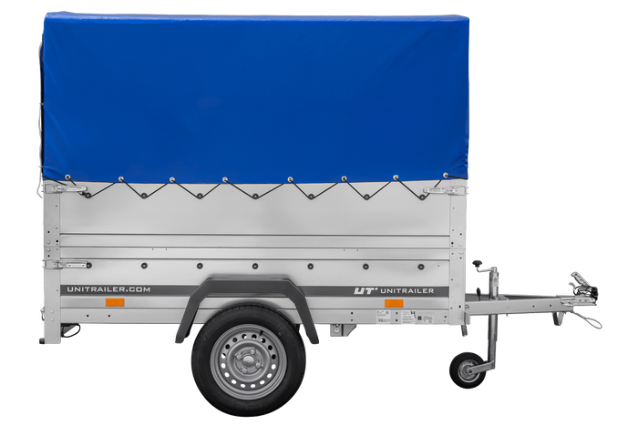 Autoaanhanger 200x106 UNITRAILER GARDEN 200 KIPP met BIS-zijwanden, H-800 frame en blauwe afdekking