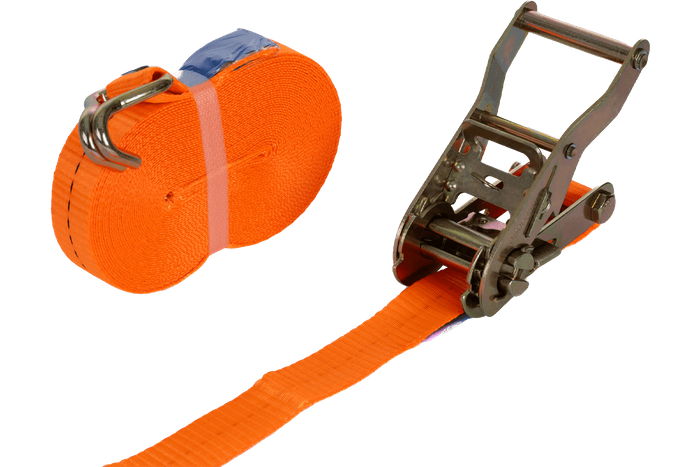 Set van vier UNITRAILER 10m/25mm/1t oranje transportbanden met spaninrichting