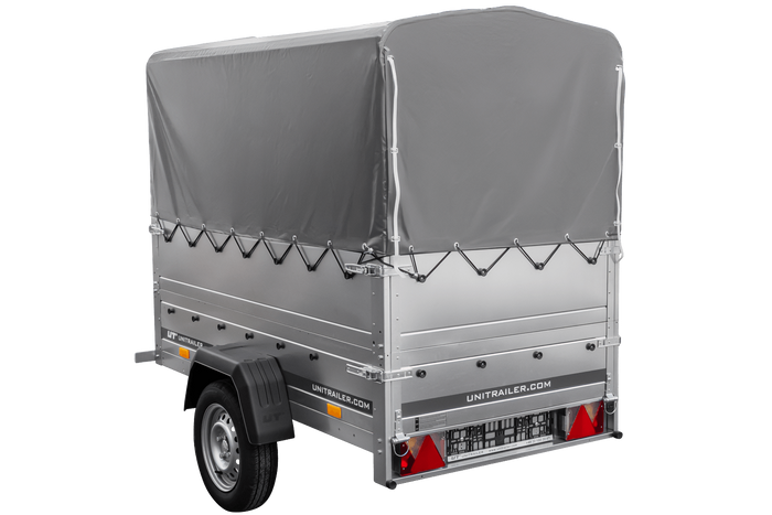 Lichte aanhanger 200x106 UNITRAILER GARDEN 200 KIPP met BIS-zijwanden, H-800 frame en grijze afdekking