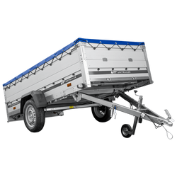 Enkelassige aanhanger met aluminium zijwanden 264x125 Unitrailer Garden 264 KIPP ALU met BIS-zijwanden, H-0 frame en blauwe afdekking