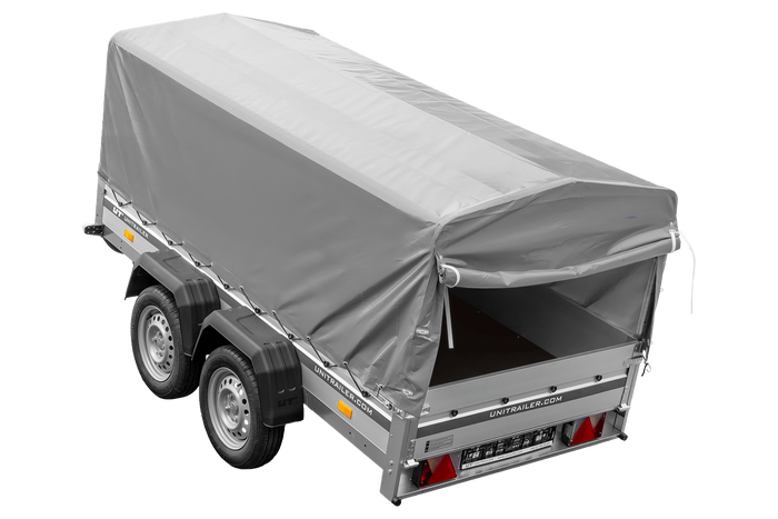 Tweeassige aanhanger met aluminium zijwanden 264x125 Unitrailer Garden 264/2 KIPP ALU met H-800 frame en grijze afdekking