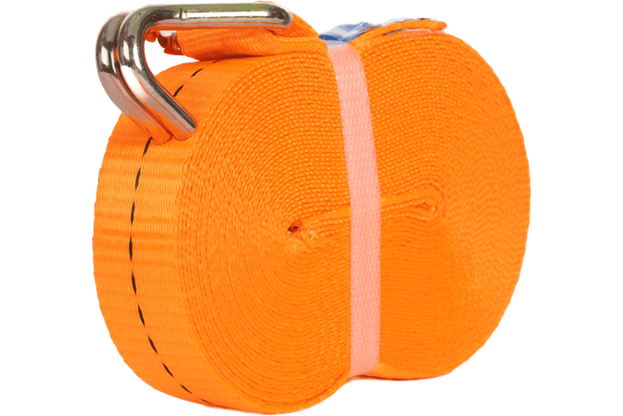 Set van vier UNITRAILER 10m/25mm/1t oranje transportbanden met spaninrichting