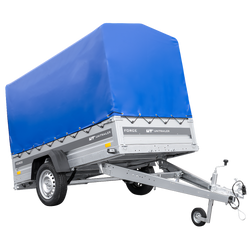 Autotransportaanhanger op veren 230x125 UNITRAILER FORCE 230/R KIPP met H-1100 frame en blauwe hoes