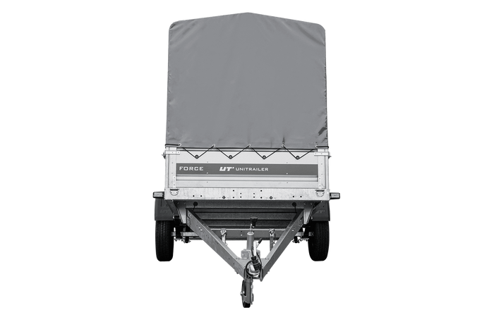 Enkelassige aanhanger op veren 264x125 UNITRAILER FORCE 264/R KIPP met H-1100 frame en grijze afdekking
