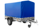 Autoaanhanger met aluminium zijwanden 230x125 Unitrailer Garden 230 KIPP ALU met H1100 frame en blauwe afdekking