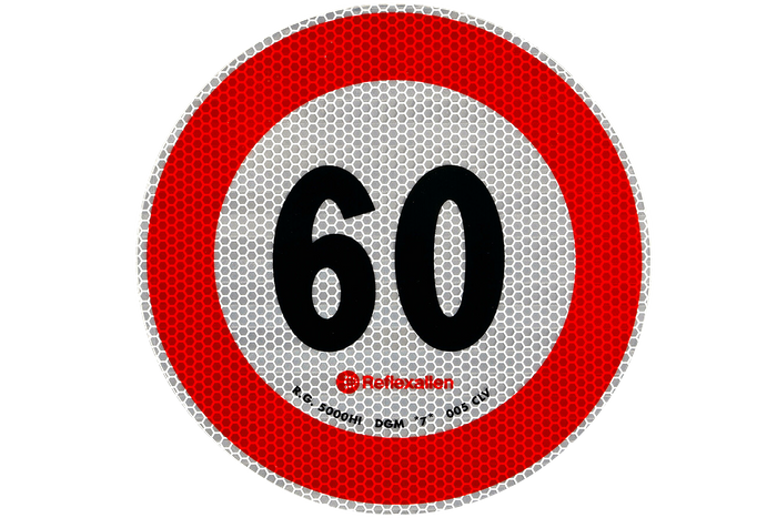 Reflecterende sticker LAMP snelheidslimiet 60 km/u bord B-33