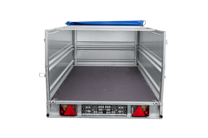 Enkelassige aanhanger op veren 264x125 UNITRAILER FORCE 264/R KIPP met BIS-zijwanden, H-0 frame en blauw dekzeil