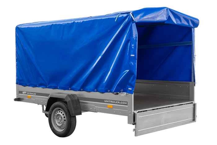 Eenassige aanhangwagen 264x150 UNITRAILER GARDEN 265 KIPP met H-1100 frame en blauwe huif