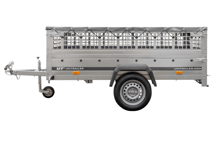 Autoaanhanger 230x125 UNITRAILER GARDEN 230 KIPP met gaaswanden en grijze afdekking