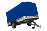 Autoaanhanger met aluminium zijwanden 264x150 Unitrailer Garden 265 KIPP ALU met H-1100 frame en blauwe afdekking
