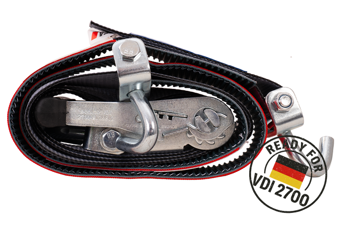 Set van vier HEFFA CARLINE 130 aanhangwagentransportbanden, wielborgriemen 2,8m/50mm/5t VDI 2700