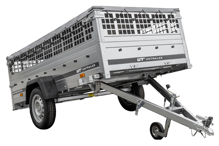 Enkelassige aanhangwagen 264x125 UNITRAILER GARDEN 264 KIPP met gaaswanden en grijs dekzeil