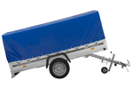 Enkelassige aanhanger met aluminium zijwanden 264x125 Unitrailer Garden 264 KIPP ALU met H-800 frame en blauwe afdekking