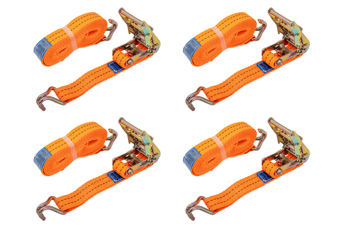 Set van vier UNITRAILER 6m/35mm/2t oranje transportbanden met spaninrichting