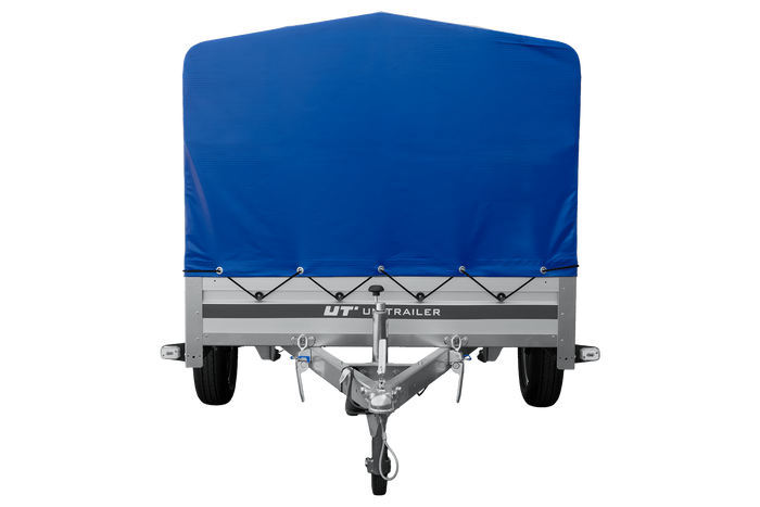 Enkelassige aanhanger met aluminium zijwanden 264x125 Unitrailer Garden 264 KIPP ALU met H-800 frame en blauwe afdekking