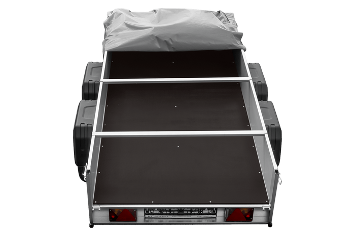 Tweeassige aanhanger met aluminium zijwanden 264x125 Unitrailer Garden 264/2 KIPP ALU met H-0 frame en grijze afdekking