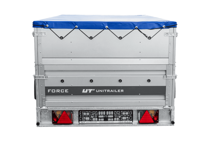 Enkelassige aanhanger op veren 264x125 UNITRAILER FORCE 264/R KIPP met BIS-zijwanden, H-0 frame en blauw dekzeil
