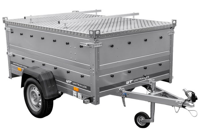 Lichte aanhangwagen op veren 200x125 UNITRAILER GARDEN 201/R KIPP met BIS zijwanden en aluminium deksel