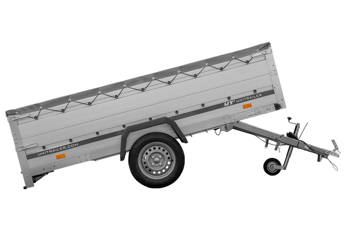 Enkelassige aanhanger met aluminium zijwanden 264x150 Unitrailer Garden 265 KIPP ALU met BIS-zijwanden, H-0 frame en grijze afdekking