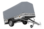 Enkelassige aanhanger op veren met aluminium zijwanden 230x125 Unitrailer Garden 230/R KIPP ALU met H-800 frame en grijze afdekking