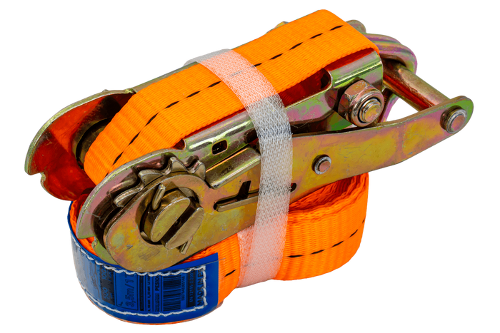 Set van vier UNITRAILER 4m/25mm/1t oranje transportbanden met spaninrichting