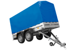 Tweeassige aanhanger 264x125 UNITRAILER GARDEN 264/2 KIPP met H-1100 frame en blauw dekzeil