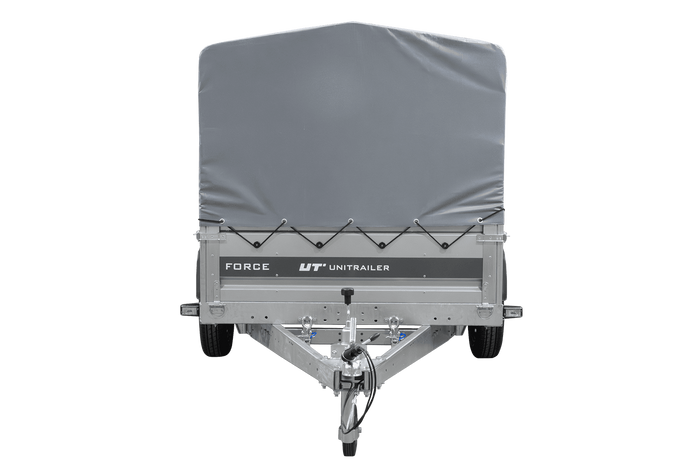 Enkelassige aanhanger op veren 264x125 UNITRAILER FORCE 264/R KIPP met H-800 frame en grijze afdekking