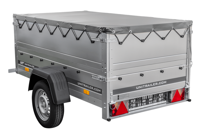 Enkelassige aanhanger 200x106 UNITRAILER GARDEN 200 KIPP met BIS-zijwanden, H-0 frame en grijze afdekking