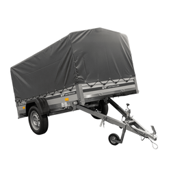 Enkelassige aanhanger met aluminium zijwanden 230x125 Unitrailer Garden 230 KIPP ALU met H-800 frame en grijze afdekking