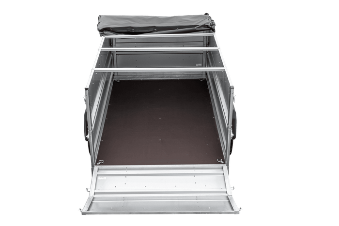 Lichte aanhanger 230x125 UNITRAILER FORCE 230 KIPP met BIS-zijwanden, H-0 frame en grijze afdekking