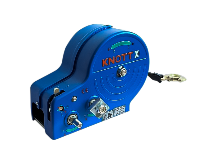 Handlier KNOTT 1150 kg voor aanhangwagens met een blauwe behuizing en een band