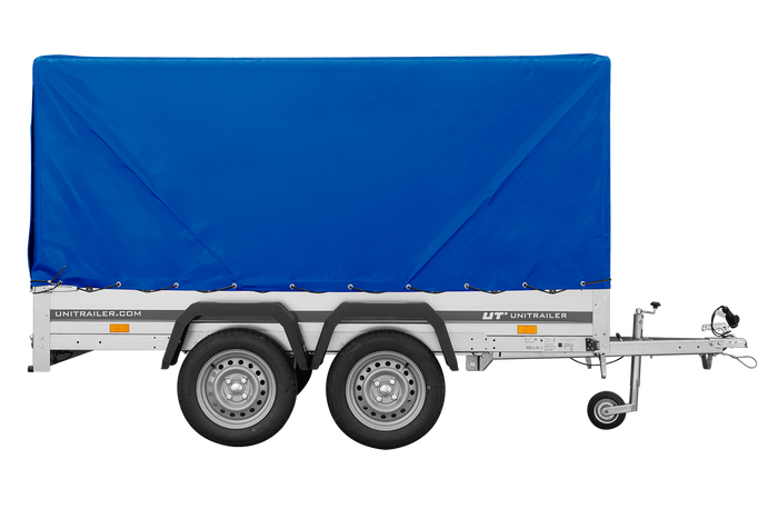 Tweeassige aanhanger 264x125 UNITRAILER GARDEN 264/2 KIPP met H-1100 frame en blauw dekzeil