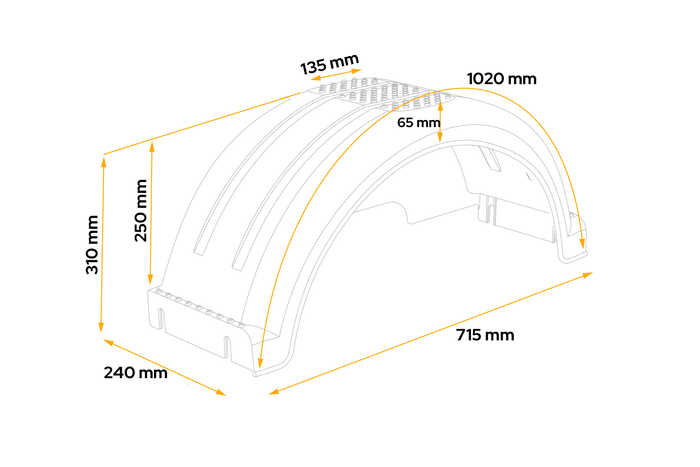 Spatbord voor boottrailer 13" DOMAR D20422C wielkast 715/240mm