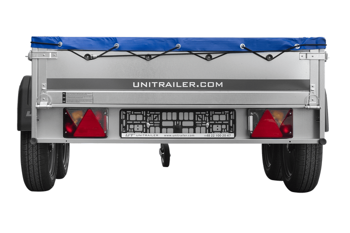 Twee-assige aanhanger 264x125 UNITRAILER GARDEN 264/2 KIPP met H-0 frame en blauw dekzeil