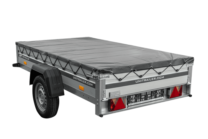 Enkelassige aanhanger met aluminium zijwanden 230x125 Unitrailer Garden 230 KIPP ALU met H-0 frame en grijze afdekking