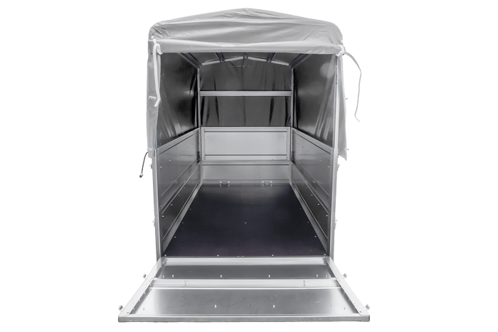 Lichte aanhanger 200x106 UNITRAILER GARDEN 200 KIPP met BIS-zijwanden, H-800 frame en grijze afdekking
