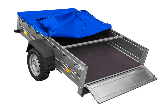 Autoaanhangwagen op veren 200x125 UNITRAILER GARDEN 201/R KIPP met H-0 frame en blauwe afdekking